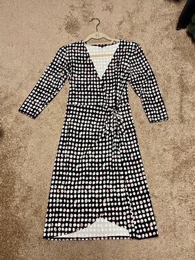 Talbots Black Wrap Dress with Pink and White Polka Dots